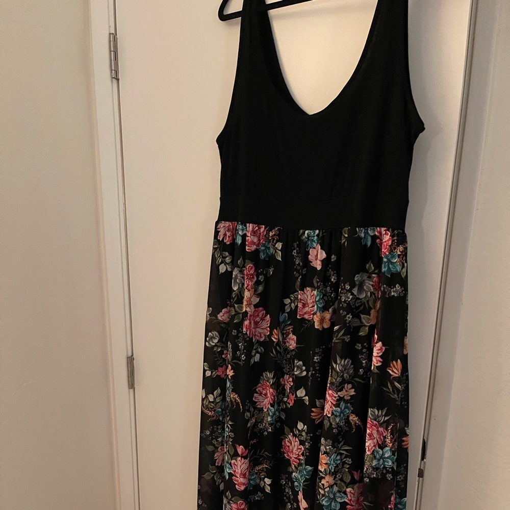 torrid Black Tank Maxi Dress with Pink & Teal Floral Skirt